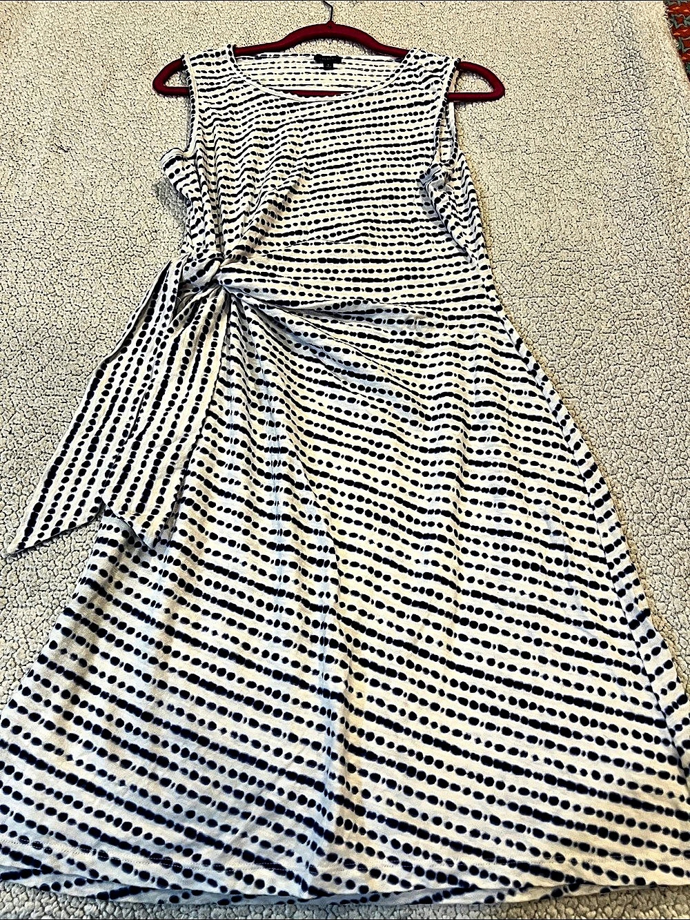 Talbots Abstract Print Midi Dress in White & Blue Size Medium Like N